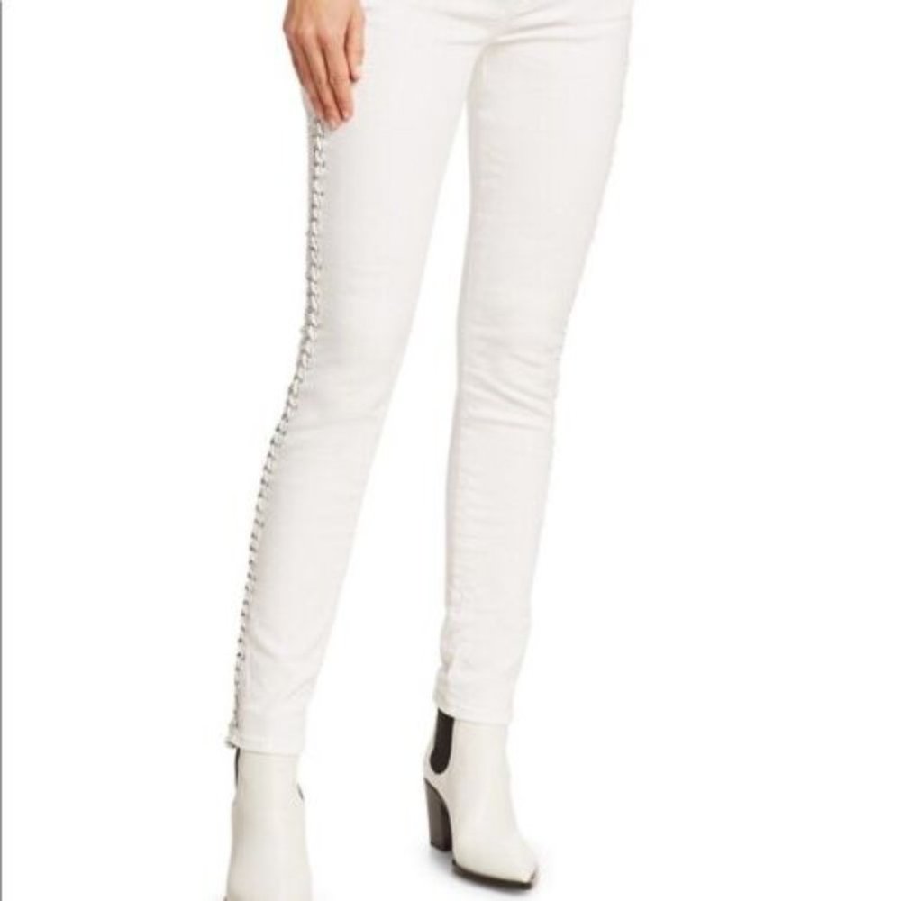 7 For All Mankind Women's Braided Trim Ankle Skinny Jeans Size 27 NWOT